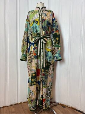 PATCHWORK MAXI SHIRT DRESS | Oversized Boho Resortwear - Size L (estimated)